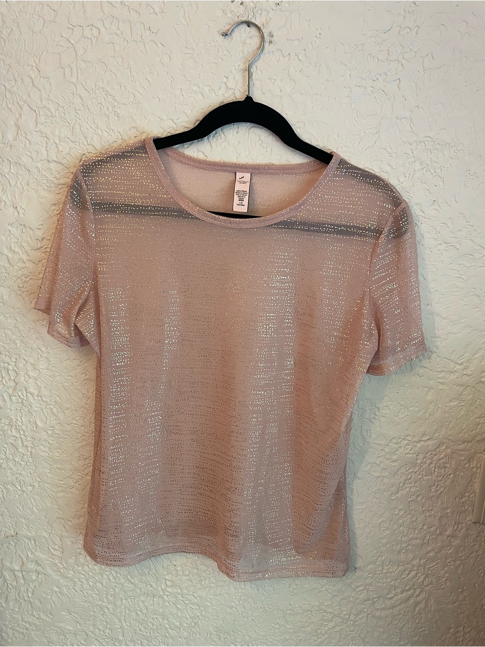 Victoria's Secret Light Pink Shimmer Sheer Short Sleeve Top